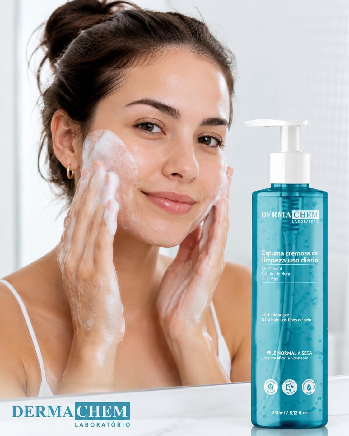 Espuma Facial DERMACHEM 240ml Limpeza – Higienizador Facial para o Rosto, Limpeza Profunda e Remoção de Impurezas