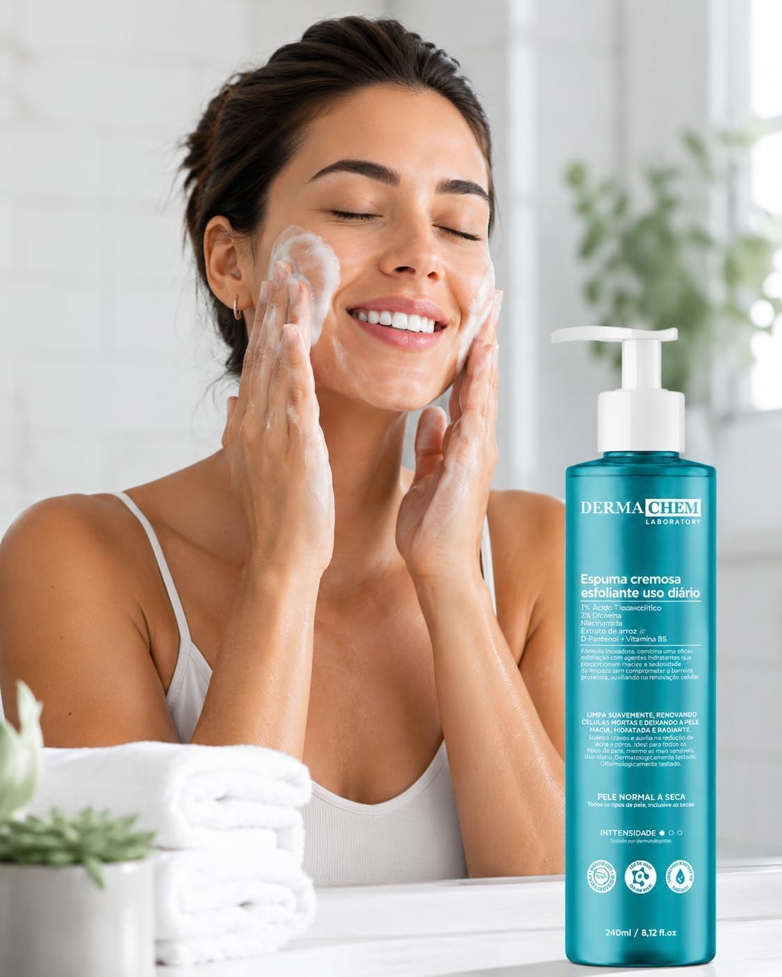 Espuma Facial DERMACHEM 240ml Esfoliante – Limpeza Facial e Esfoliação do Rosto para Remover Impurezas e Células Mortas