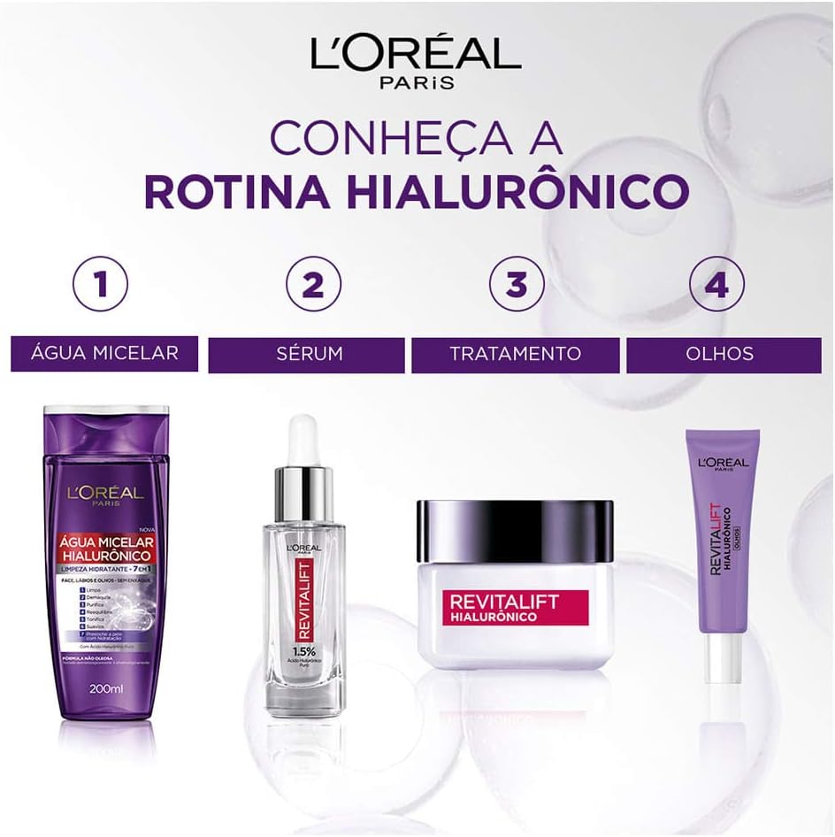 Água Micelar L’Oréal 200ml Hialurônico – Limpeza Facial, Remoção de Maquiagem, Hidratação e Cuidado Diário da Pele