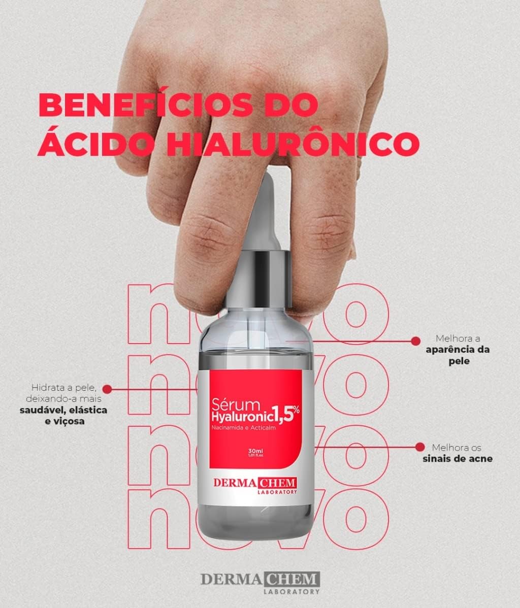Sérum Facial DERMACHEM 30ml Hialurônico – Sérum com Ácido Hialurônico para o Rosto, Hidratação e Cuidado da Pele