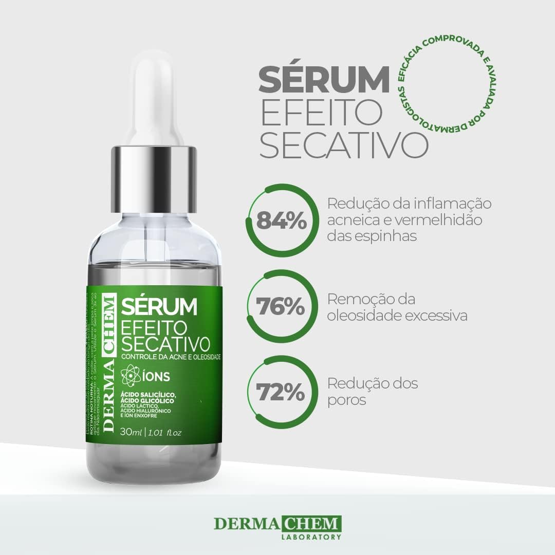 Sérum Facial DERMACHEM 30ml Efeito Secativo – Sérum para Pele Oleosa e com Acne, Controle da Oleosidade e Cuidado Facial
