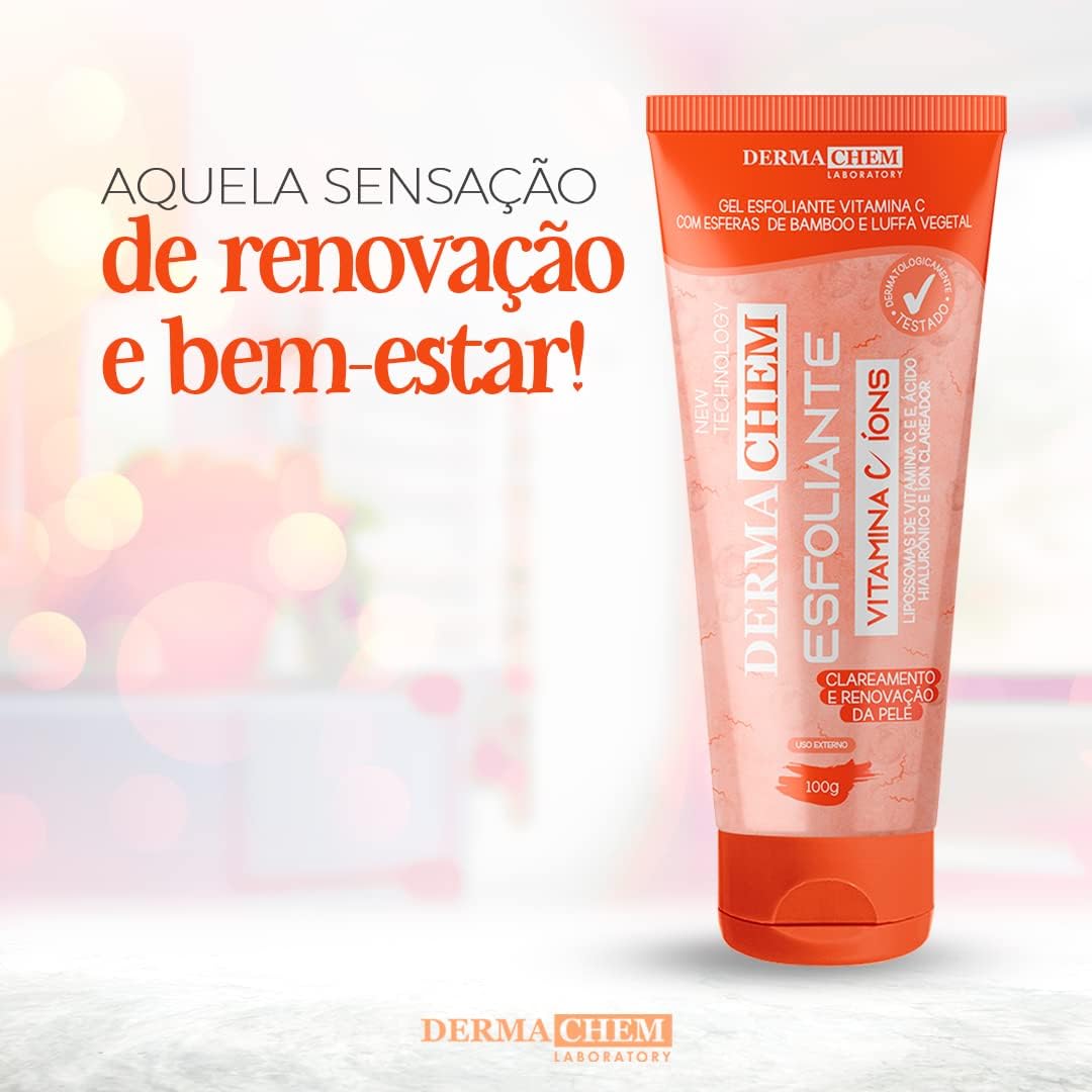 Gel Esfoliante Facial DERMACHEM 100g Vitamina C – Esfoliante para o Rosto, Limpeza, Renovação e Cuidado da Pele