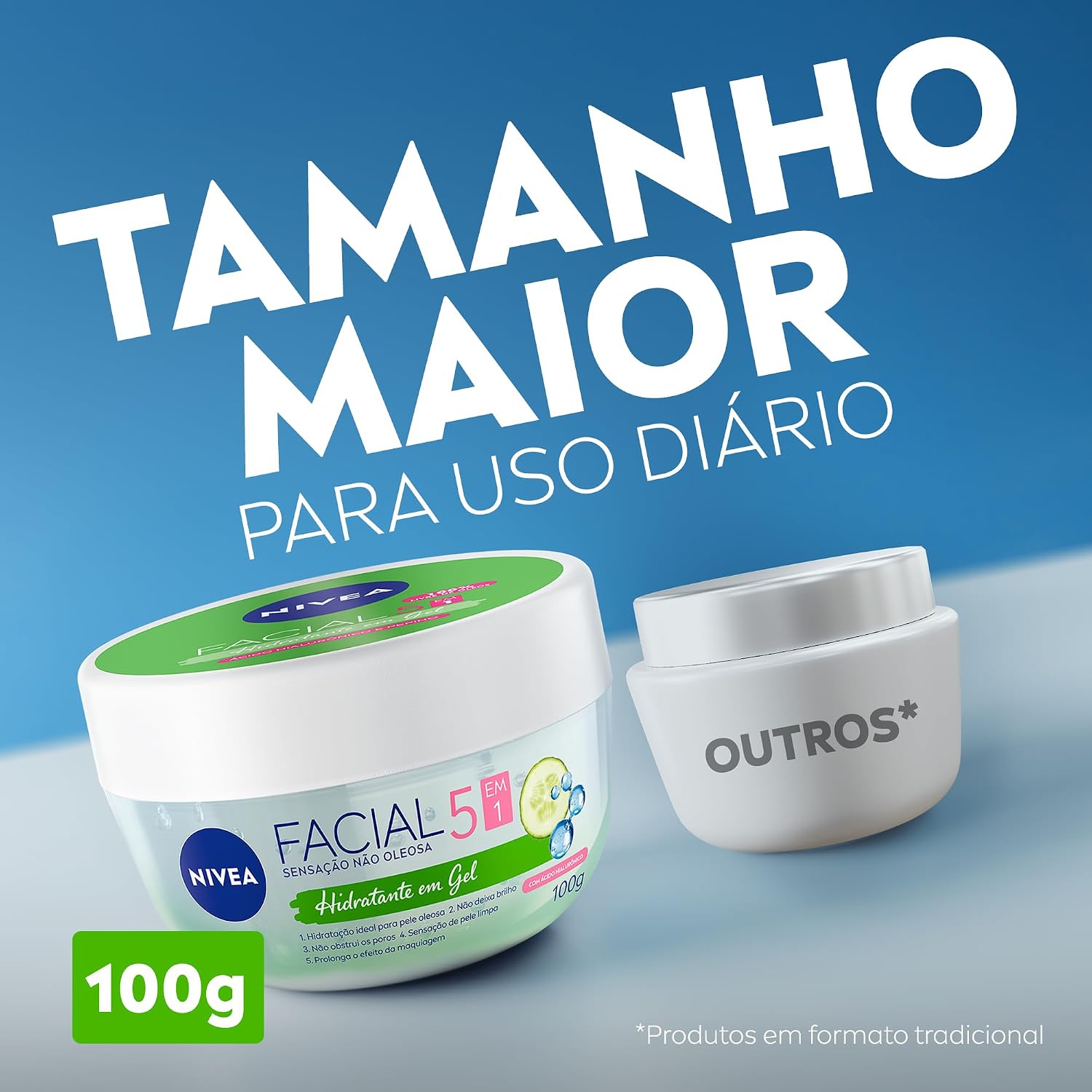 Creme Facial NIVEA 5 em 1 Gel Ácido Hialurônico 100g – Hidratante Facial para o Rosto, Hidratação Intensa e Cuidado Diário