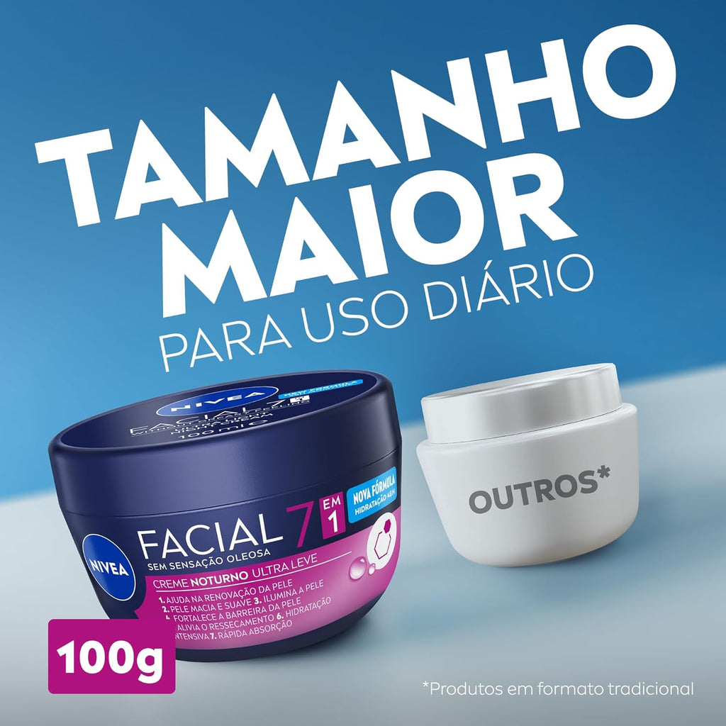 Creme Facial NIVEA 7 em 1 Noturno 100g Hidratante Antissinais para o Rosto – Cuidado Facial, Hidratação e Renovação da Pele