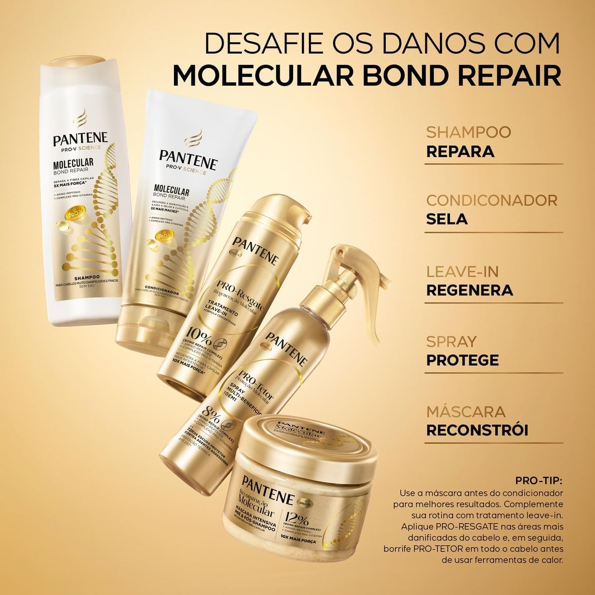 Spray Capilar PANTENE 170ml Molecular Bond Repair – Tratamento para Cabelos Danificados, Reparação, Força e Proteção dos Fios