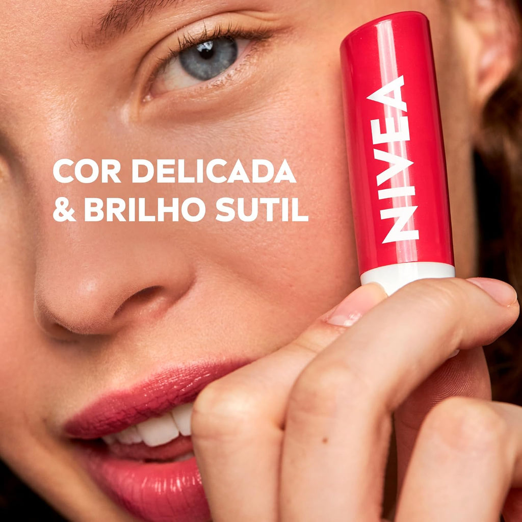 Protetor Labial NIVEA 4,8g Cereja Shine – Hidratante Labial com Brilho, Cor, Cuidado e Maciez para os Lábios