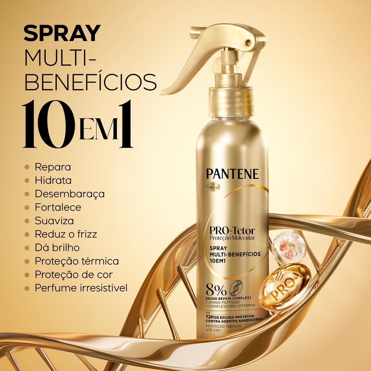 Spray Capilar PANTENE 170ml Molecular Bond Repair – Tratamento para Cabelos Danificados, Reparação, Força e Proteção dos Fios