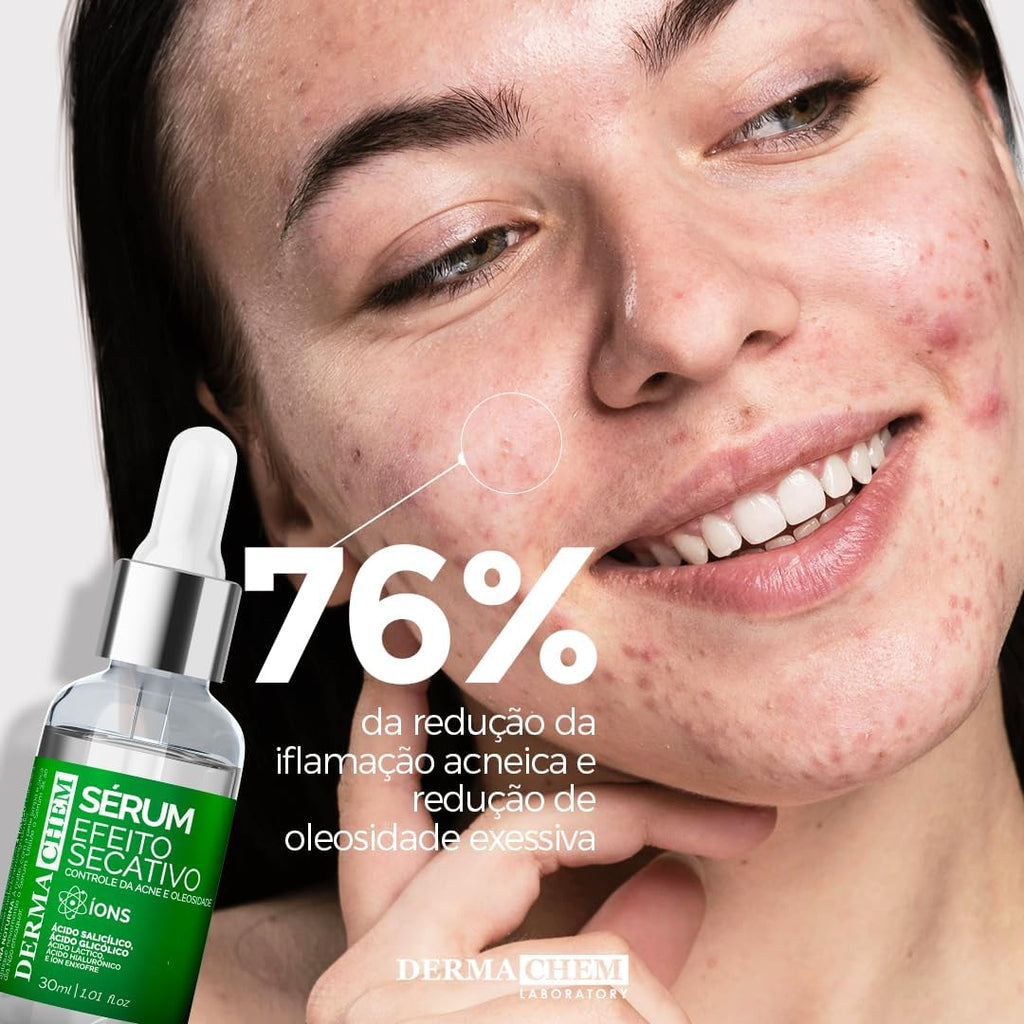 Sérum Facial DERMACHEM 30ml Efeito Secativo – Sérum para Pele Oleosa e com Acne, Controle da Oleosidade e Cuidado Facial
