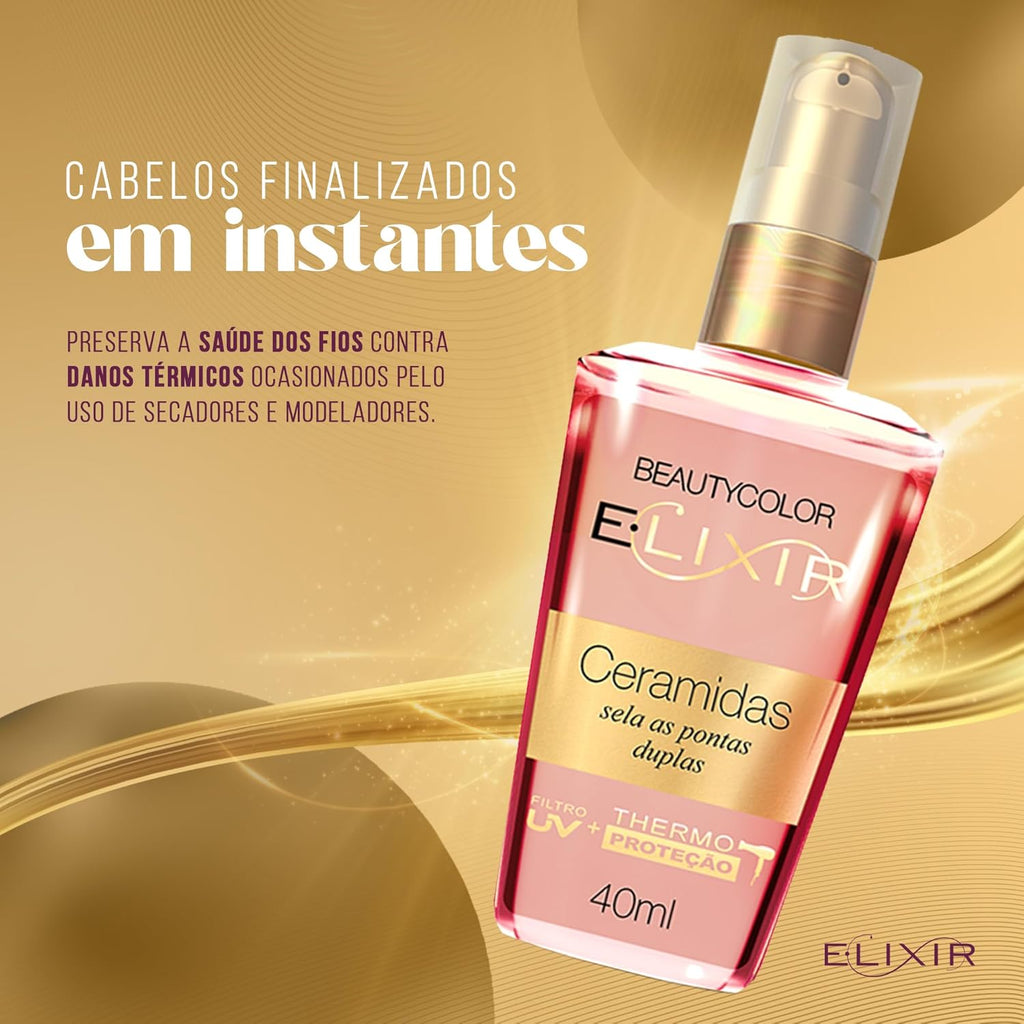 Óleo Capilar BEAUTY COLOR 40ml Elixir Ceramidas – Nutrição, Hidratação, Brilho, Maciez e Controle do Frizz