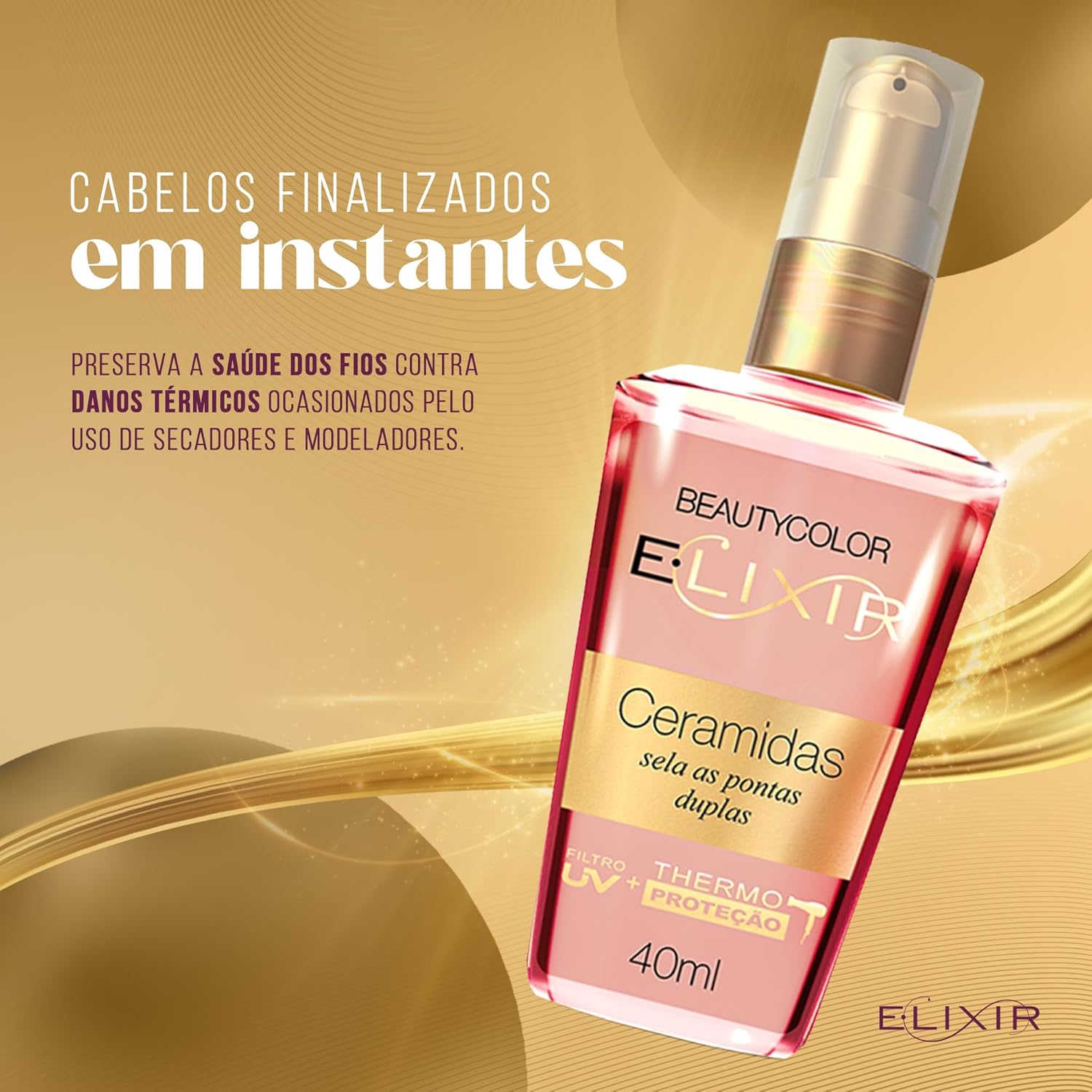 Óleo Capilar BEAUTY COLOR 40ml Elixir Ceramidas – Nutrição, Hidratação, Brilho, Maciez e Controle do Frizz