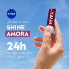 Protetor Labial NIVEA 4,8g Amora Shine – Hidratante Labial com Brilho, Cor, Cuidado e Maciez para os Lábios