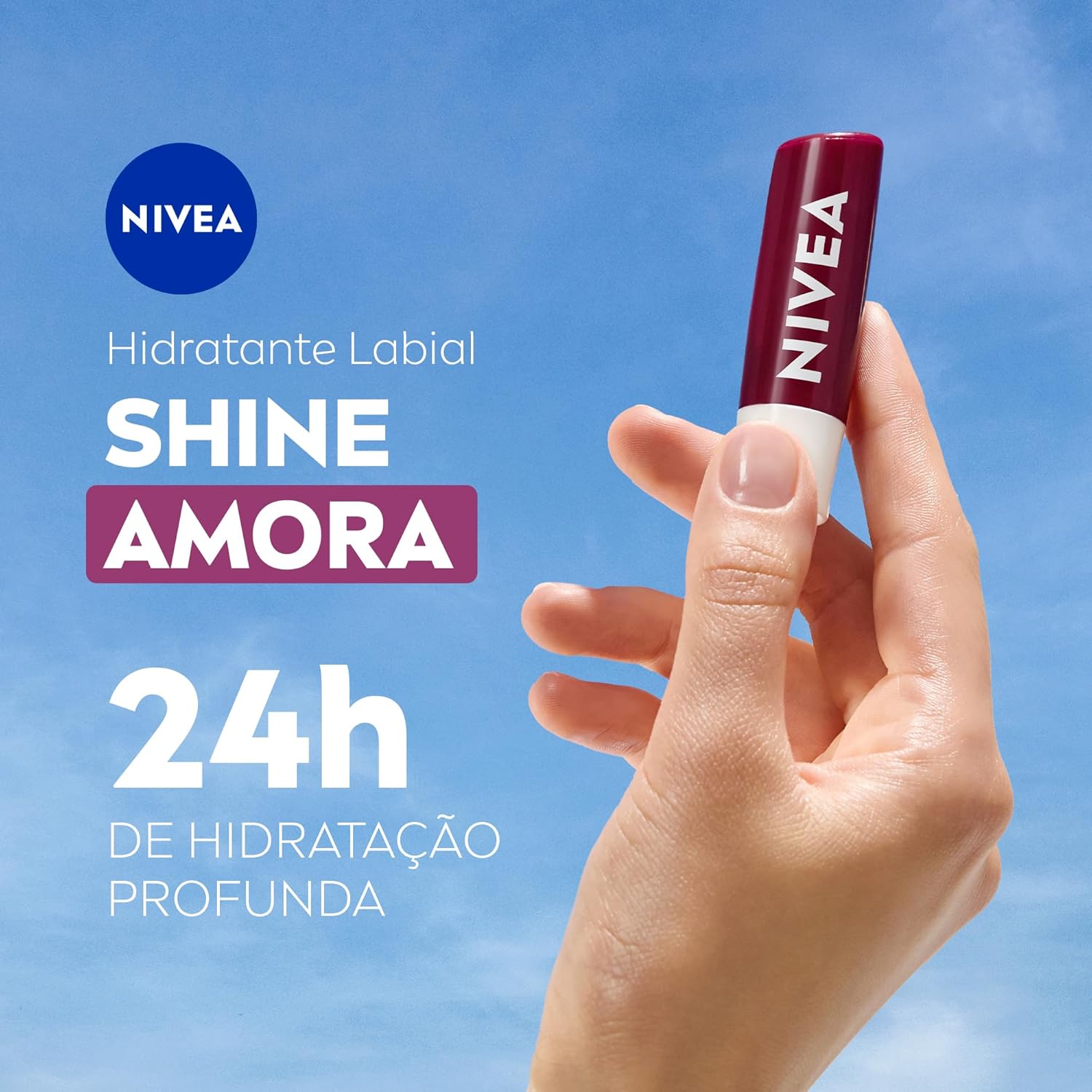 Protetor Labial NIVEA 4,8g Amora Shine – Hidratante Labial com Brilho, Cor, Cuidado e Maciez para os Lábios