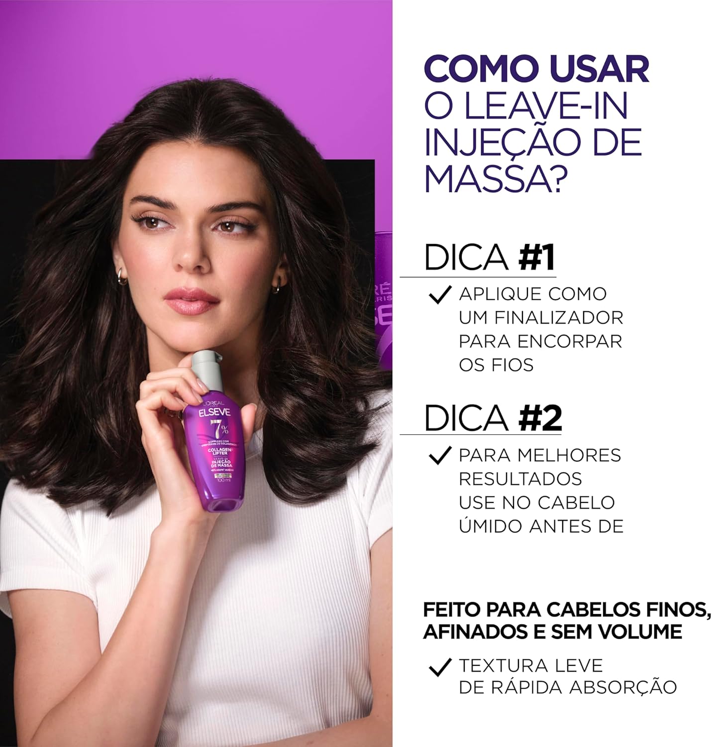 Leave-In ELSEVE 100ml Collagen Lifter – Creme de Pentear, Hidratação, Nutrição, Maciez e Cuidado dos Fios