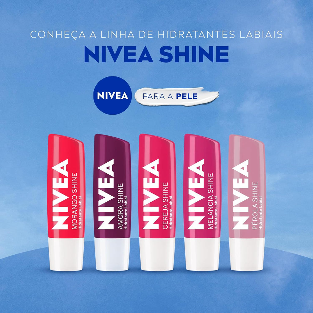 Protetor Labial NIVEA 4,8g Amora Shine – Hidratante Labial com Brilho, Cor, Cuidado e Maciez para os Lábios