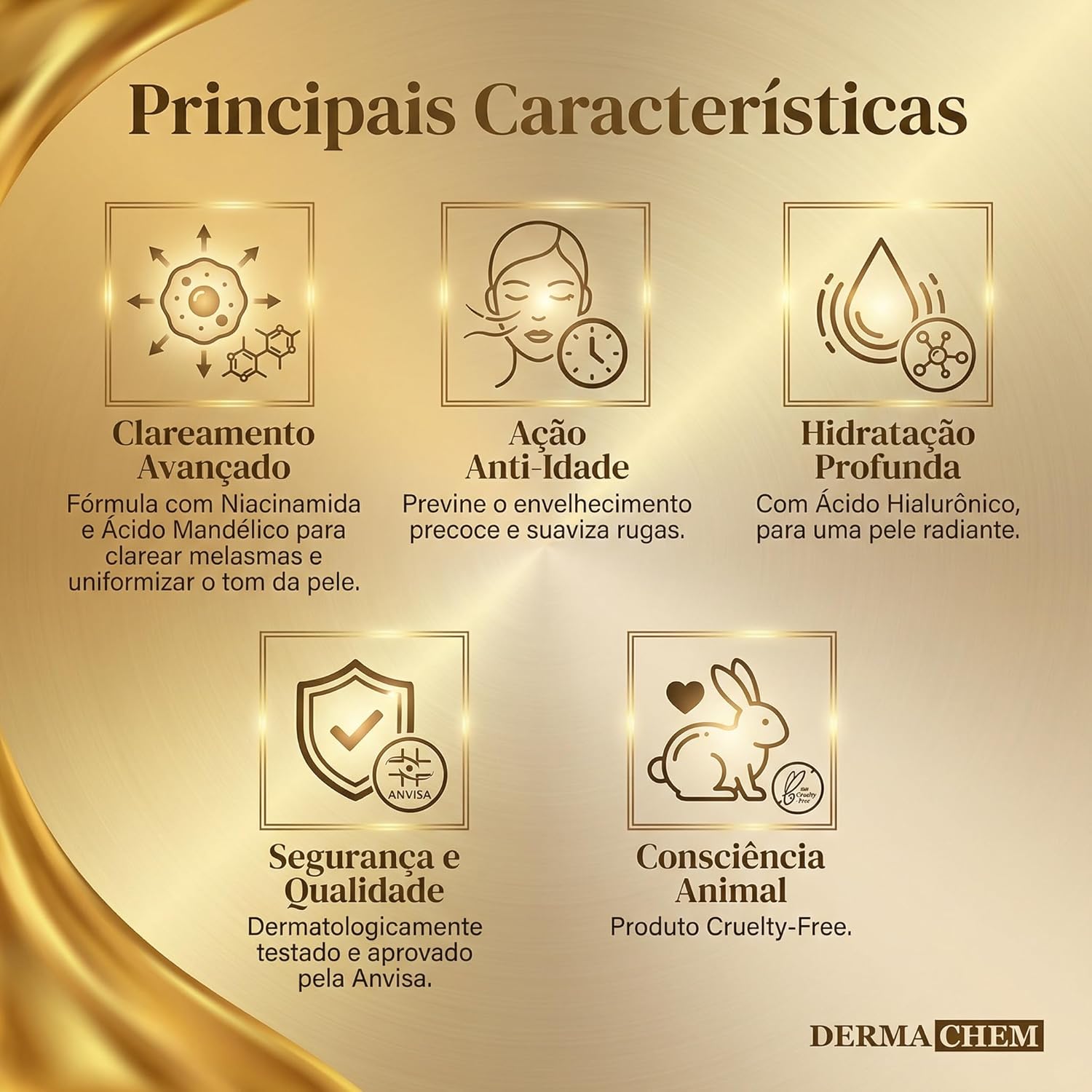Sérum Facial DERMACHEM 30ml Clareador – Sérum para o Rosto, Cuidado Facial, Uniformização e Aparência Mais Radiante da Pele