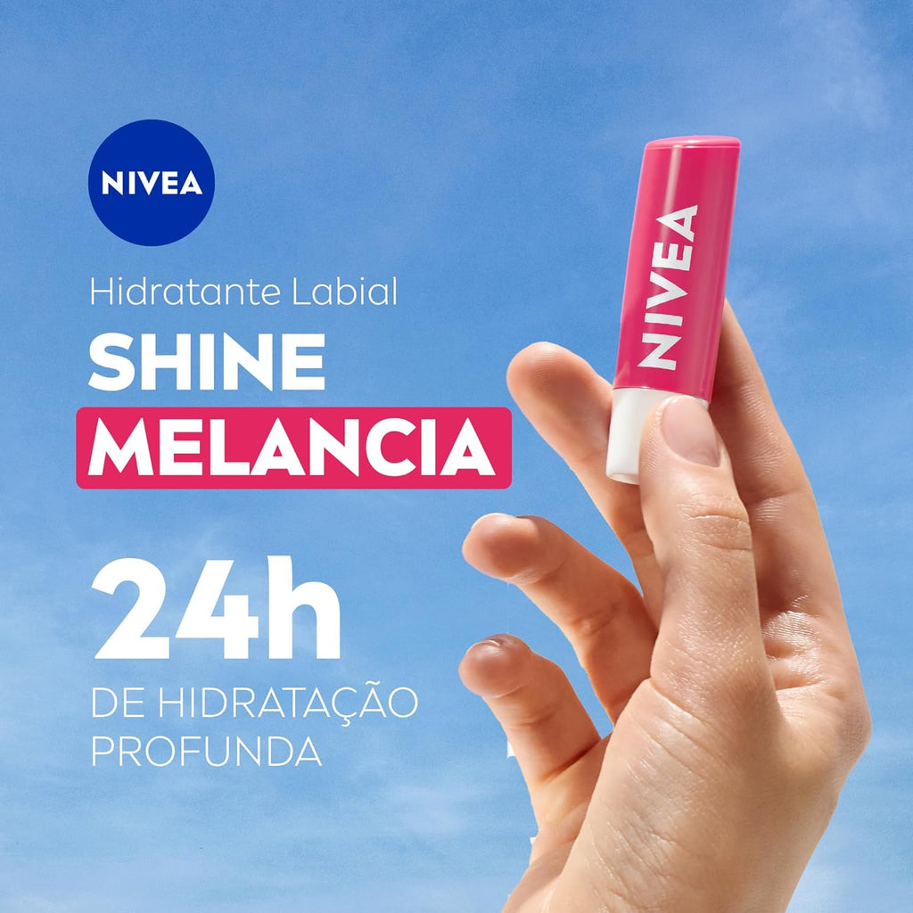 Protetor Labial NIVEA 4,8g Melancia Shine – Hidratante Labial com Brilho, Cuidado, Maciez e Aroma de Melancia para os Lábios