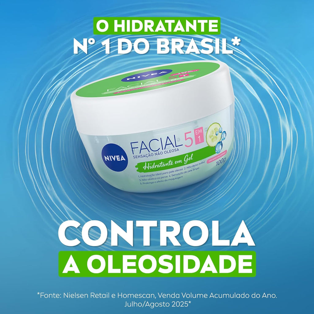 Creme Facial NIVEA 5 em 1 Gel Ácido Hialurônico 100g – Hidratante Facial para o Rosto, Hidratação Intensa e Cuidado Diário