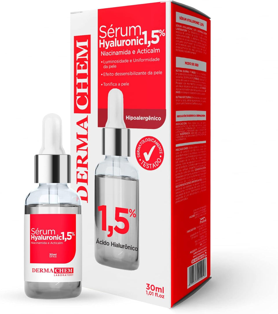 Sérum Facial DERMACHEM 30ml Hialurônico – Sérum com Ácido Hialurônico para o Rosto, Hidratação e Cuidado da Pele