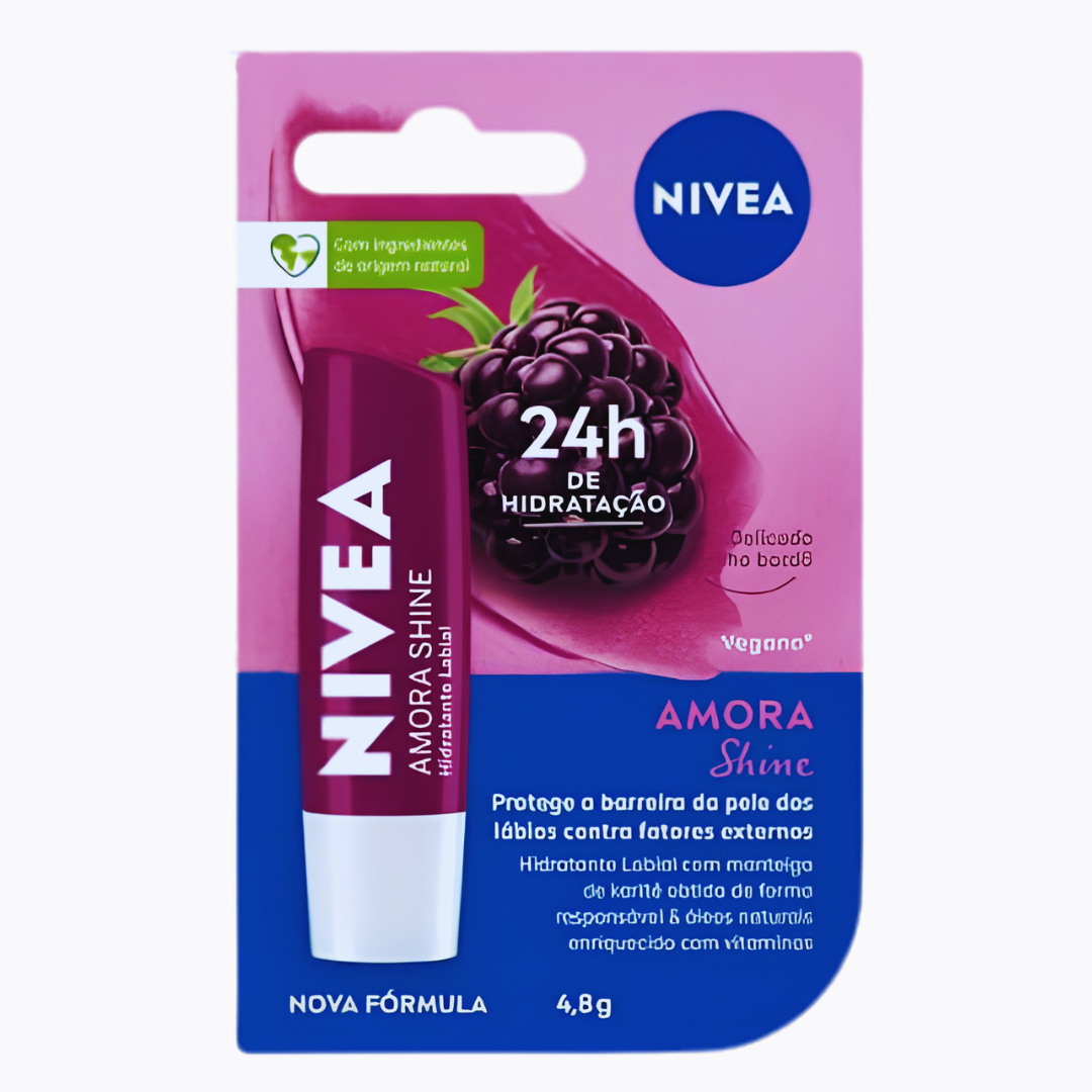 Protetor Labial NIVEA 4,8g Amora Shine – Hidratante Labial com Brilho, Cor, Cuidado e Maciez para os Lábios