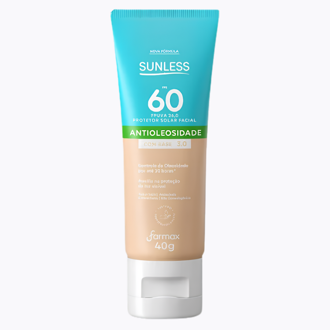 Protetor Solar Facial SUNLESS 40g FPS 60 com Base 3.0 Clara – Protetor Solar com Cor, Alta Proteção, Uniformização e Acabamento Natural