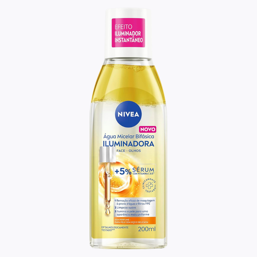 Água Micelar NIVEA 200ml Iluminadora – Limpeza Facial, Remoção de Maquiagem, Luminosidade e Cuidado Diário da Pele