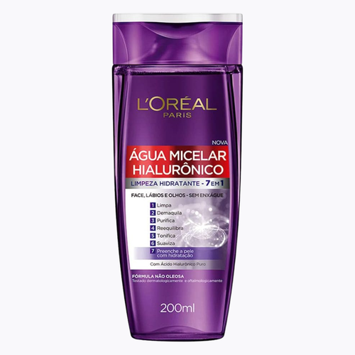 Água Micelar L’Oréal 200ml Hialurônico – Limpeza Facial, Remoção de Maquiagem, Hidratação e Cuidado Diário da Pele