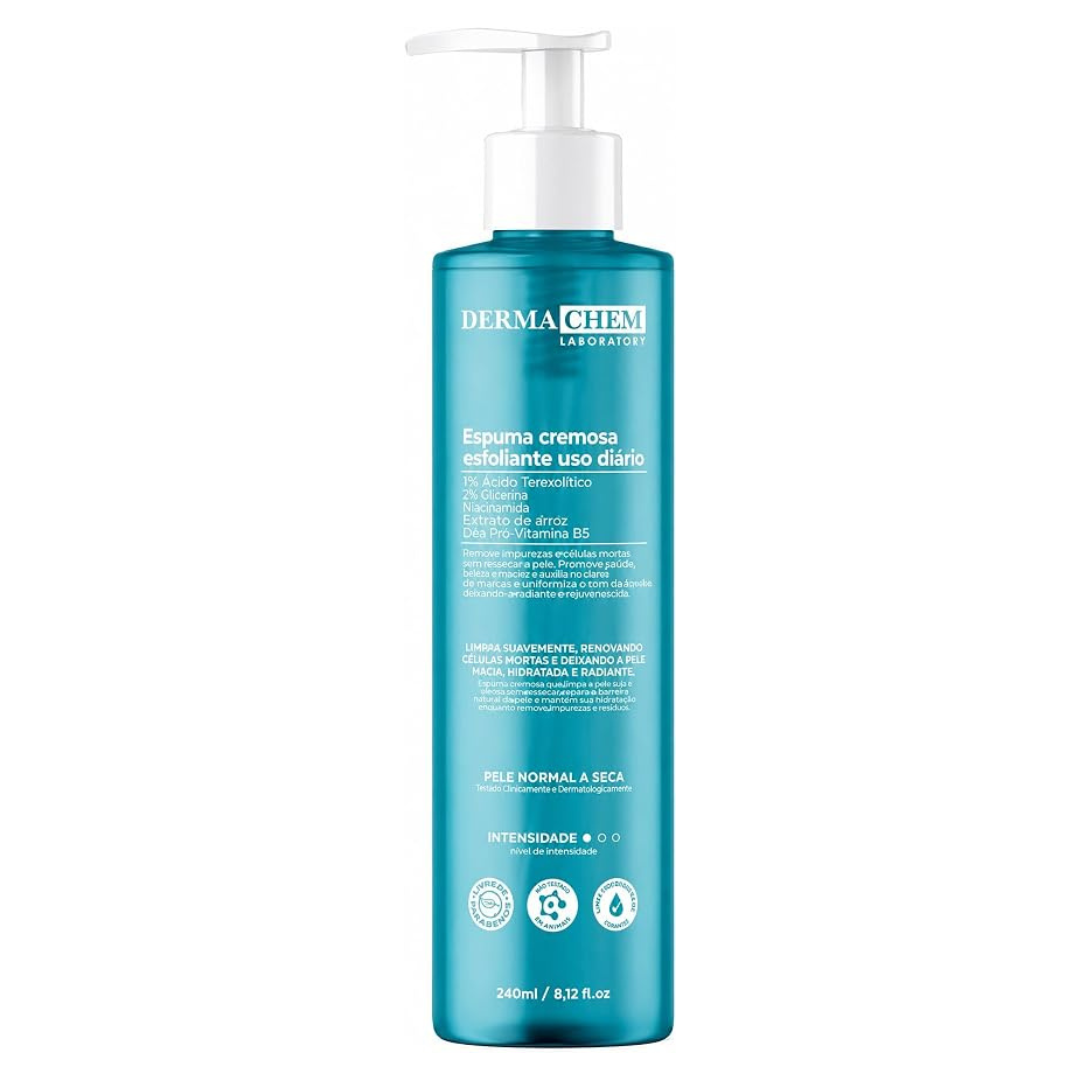 Espuma Facial DERMACHEM 240ml Esfoliante – Limpeza Facial e Esfoliação do Rosto para Remover Impurezas e Células Mortas
