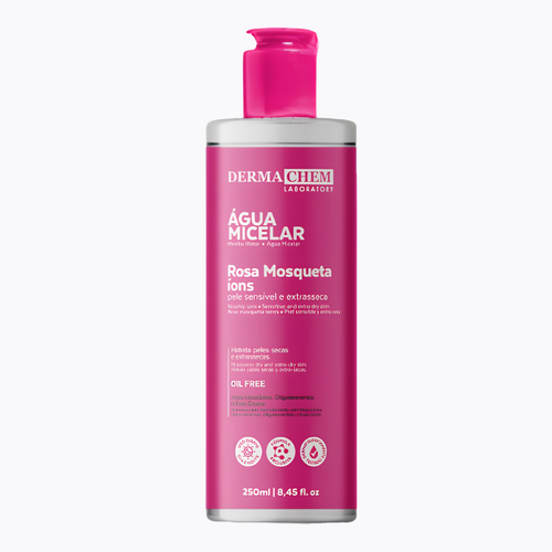 Água Micelar DERMACHEM 250ml Rosa Mosqueta – Limpeza Facial, Remoção de Maquiagem, Hidratação e Cuidado da Pele