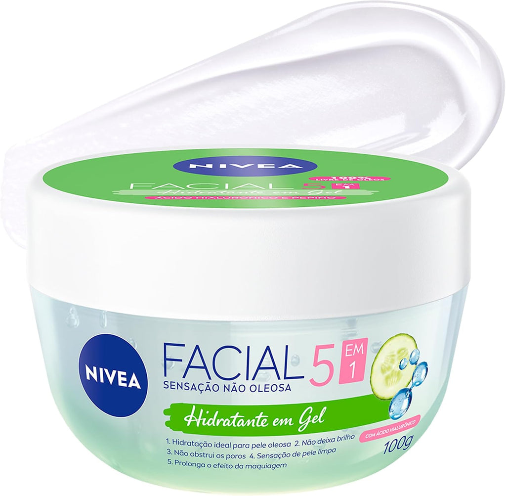 Creme Facial NIVEA 5 em 1 Gel Ácido Hialurônico 100g – Hidratante Facial para o Rosto, Hidratação Intensa e Cuidado Diário